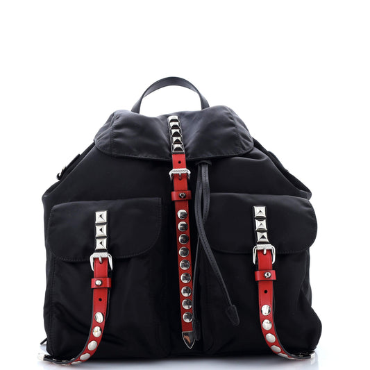 Prada New Vela Backpack Tessuto with Studded Leather