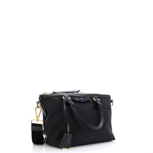 Prada Logo Convertible Zip Tote Canvas with Leather Small