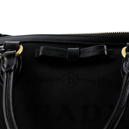 Prada Logo Convertible Zip Tote Canvas with Leather Small