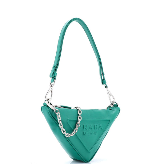 プラダ トライアングルロゴ ジップチェーン クロスボディバッグ エンボスレザー スモール