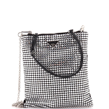 プラダ コンバーチブル オープントート クリスタル装飾 サテン ミニ