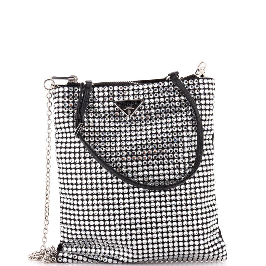 プラダ コンバーチブル オープントート クリスタル装飾 サテン ミニ