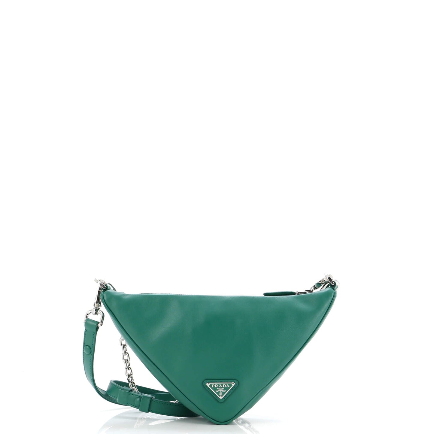 プラダ トライアングルロゴ ジップチェーン クロスボディバッグ エンボスレザー スモール