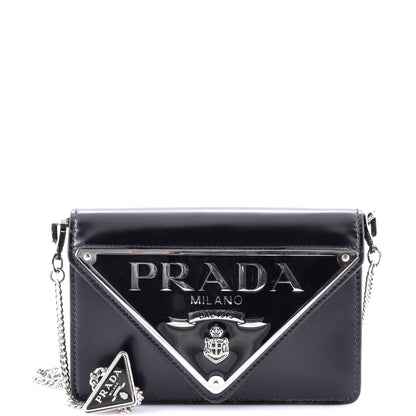 Prada Maxi Triangle Logo Chain Flap Bag Brushed Leather Small