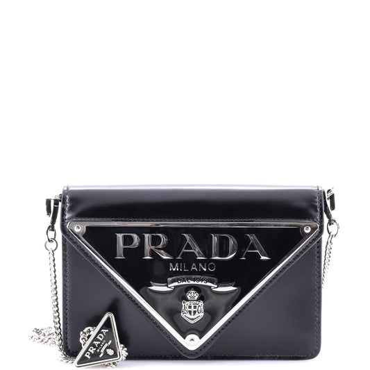 Prada Maxi Triangle Logo Chain Flap Bag Brushed Leather Small