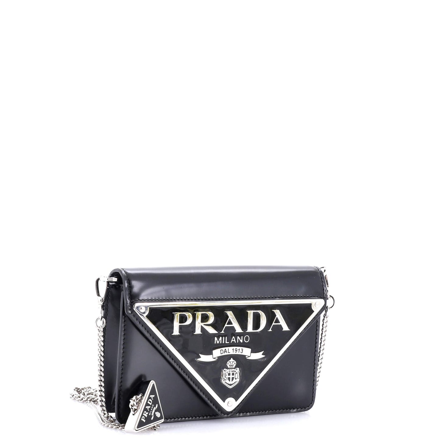 Prada Maxi Triangle Logo Chain Flap Bag Brushed Leather Small