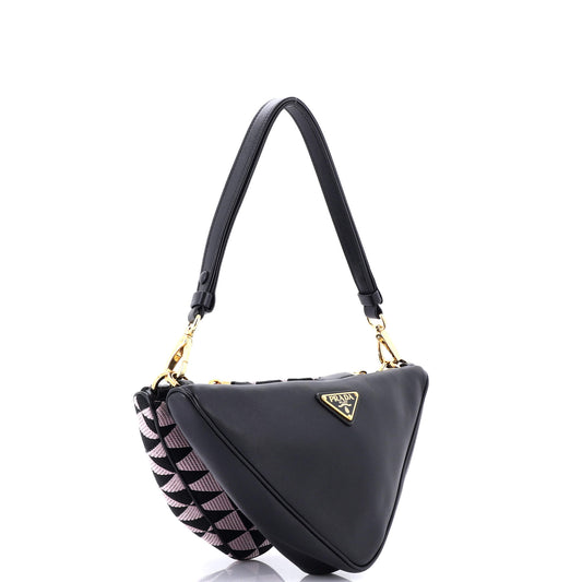 Prada Double Symbole Triangle Bag Leather and Jacquard Mini