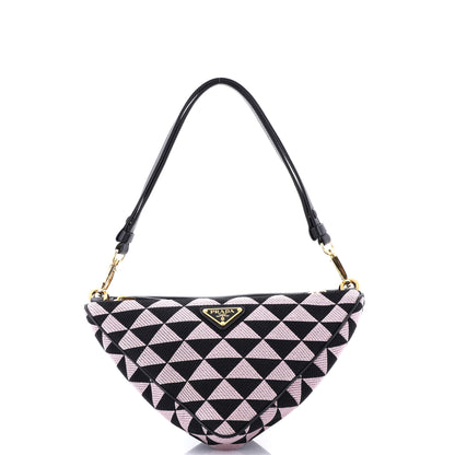 プラダ ダブルシンボル トライアングルバッグ レザー＆ジャカード ミニ