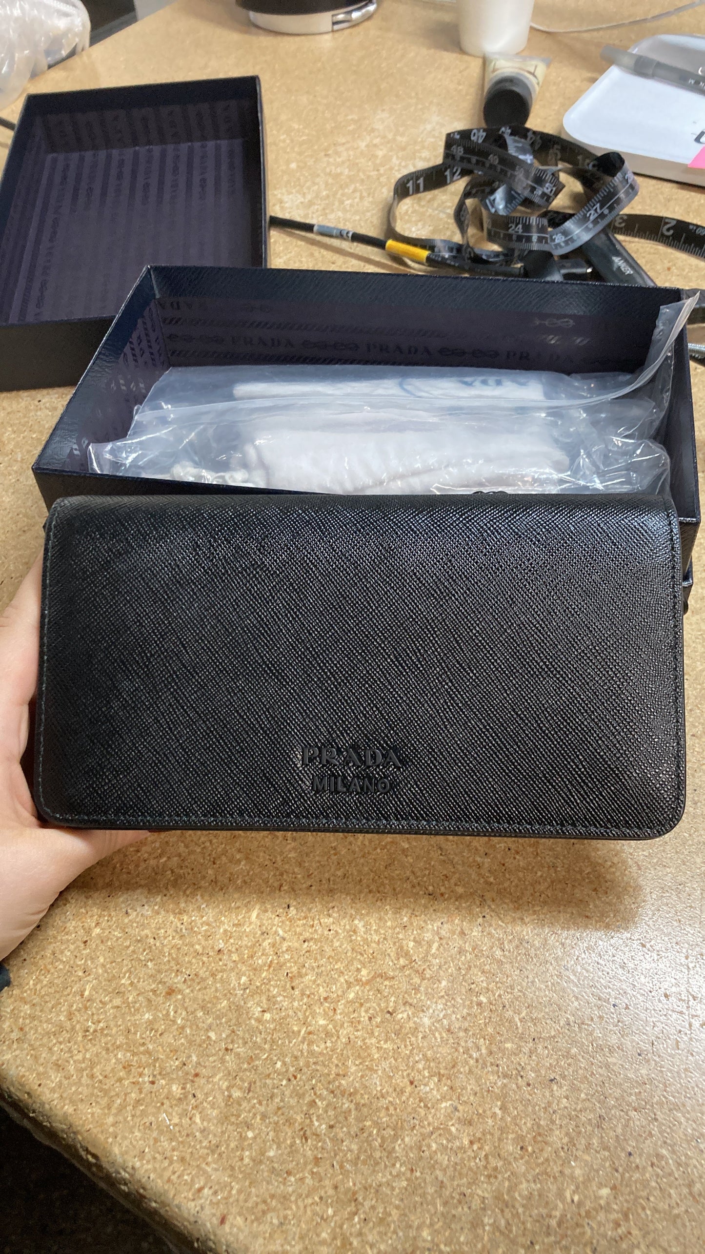 Prada Chain Wallet Crossbody Saffiano Leather