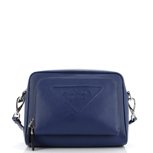 Prada Triangle Logo Messenger Bag Embossed Saffiano Leather Small