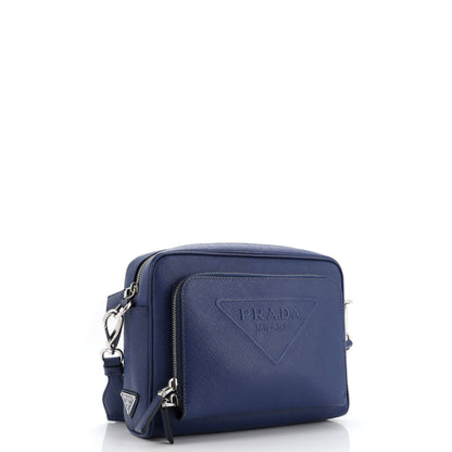 Prada Triangle Logo Messenger Bag Embossed Saffiano Leather Small