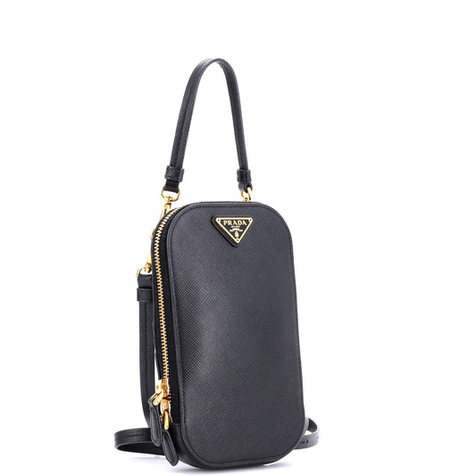 Prada Zip Phone Holder Crossbody Bag Saffiano Leather