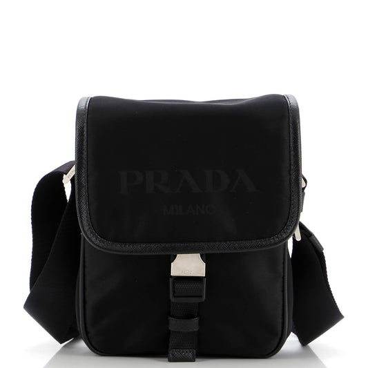 Prada Logo Flap Messenger Tessuto Mini