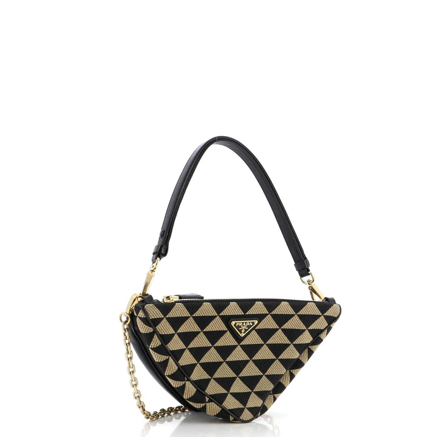 プラダ ダブルシンボル トライアングルバッグ レザー＆ジャカード ミニ