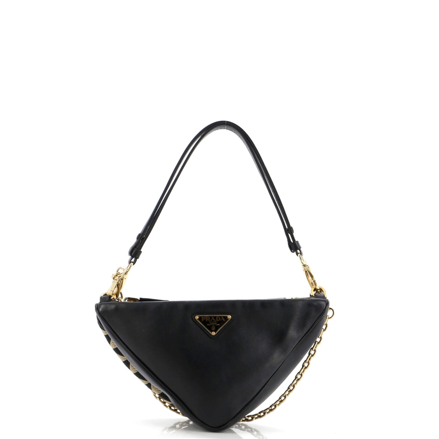 プラダ ダブルシンボル トライアングルバッグ レザー＆ジャカード ミニ