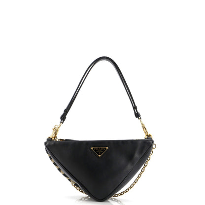 プラダ ダブルシンボル トライアングルバッグ レザー＆ジャカード ミニ