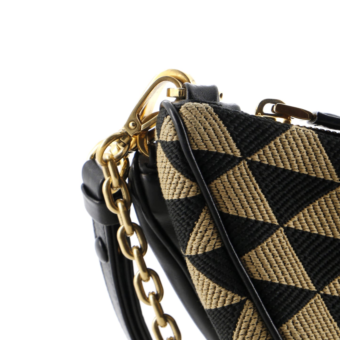 プラダ ダブルシンボル トライアングルバッグ レザー＆ジャカード ミニ