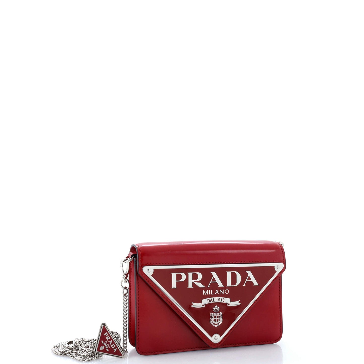 プラダ マキシ トライアングル ロゴ チェーン フラップバッグ ブラッシュドレザー スモール