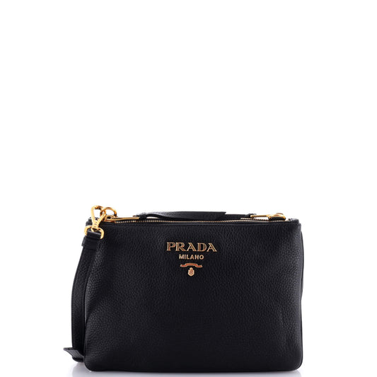 Prada Dual Strap Double Zip Crossbody Bag Vitello Daino Small
