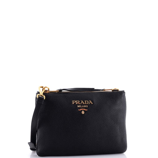 Prada Dual Strap Double Zip Crossbody Bag Vitello Daino Small