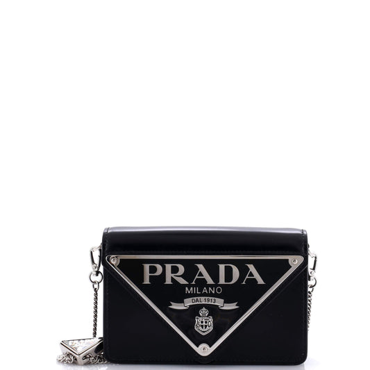 Prada Maxi Triangle Logo Chain Flap Bag Brushed Leather Small
