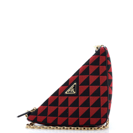 プラダ ダブルシンボル トライアングルバッグ レザー＆ジャカード ミニ