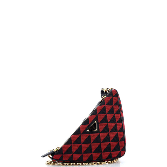 プラダ ダブルシンボル トライアングルバッグ レザー＆ジャカード ミニ