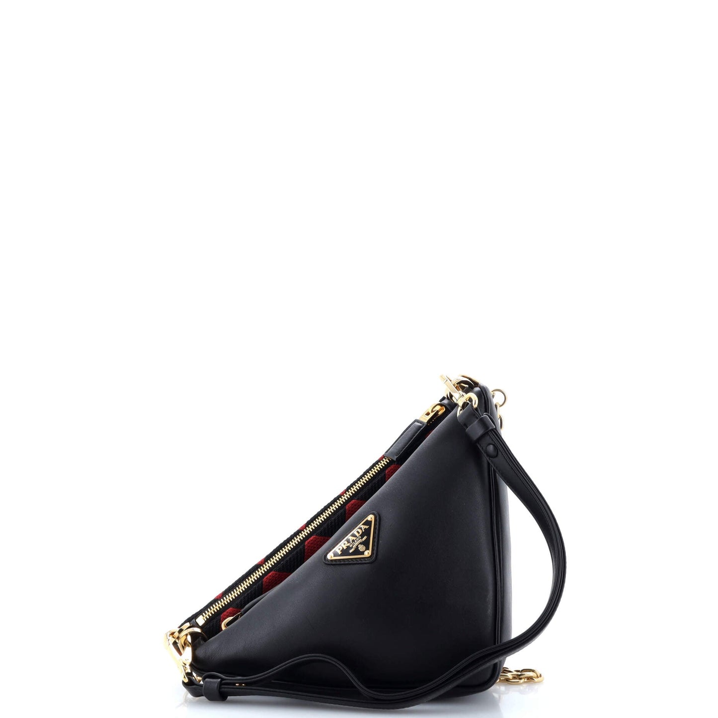 プラダ ダブルシンボル トライアングルバッグ レザー＆ジャカード ミニ