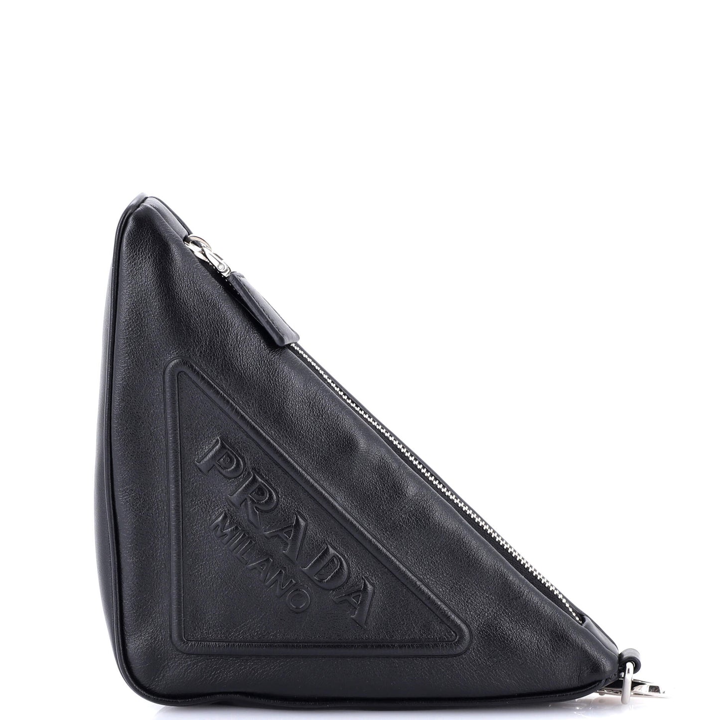 プラダ トライアングル ロゴ リストレット ポーチ エンボス レザー