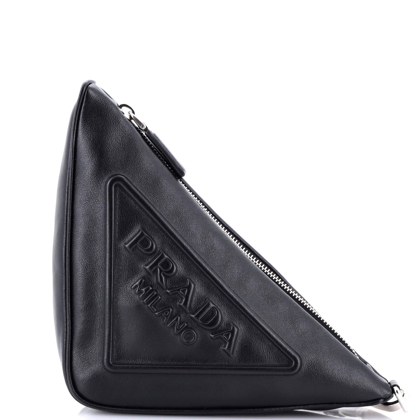 Prada Triangle Logo Wristlet Pouch Embossed Leather