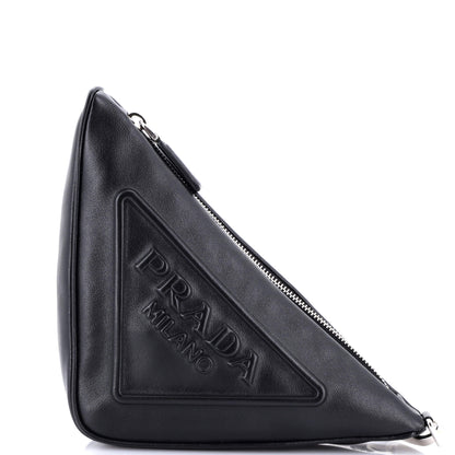 Prada Triangle Logo Wristlet Pouch Embossed Leather