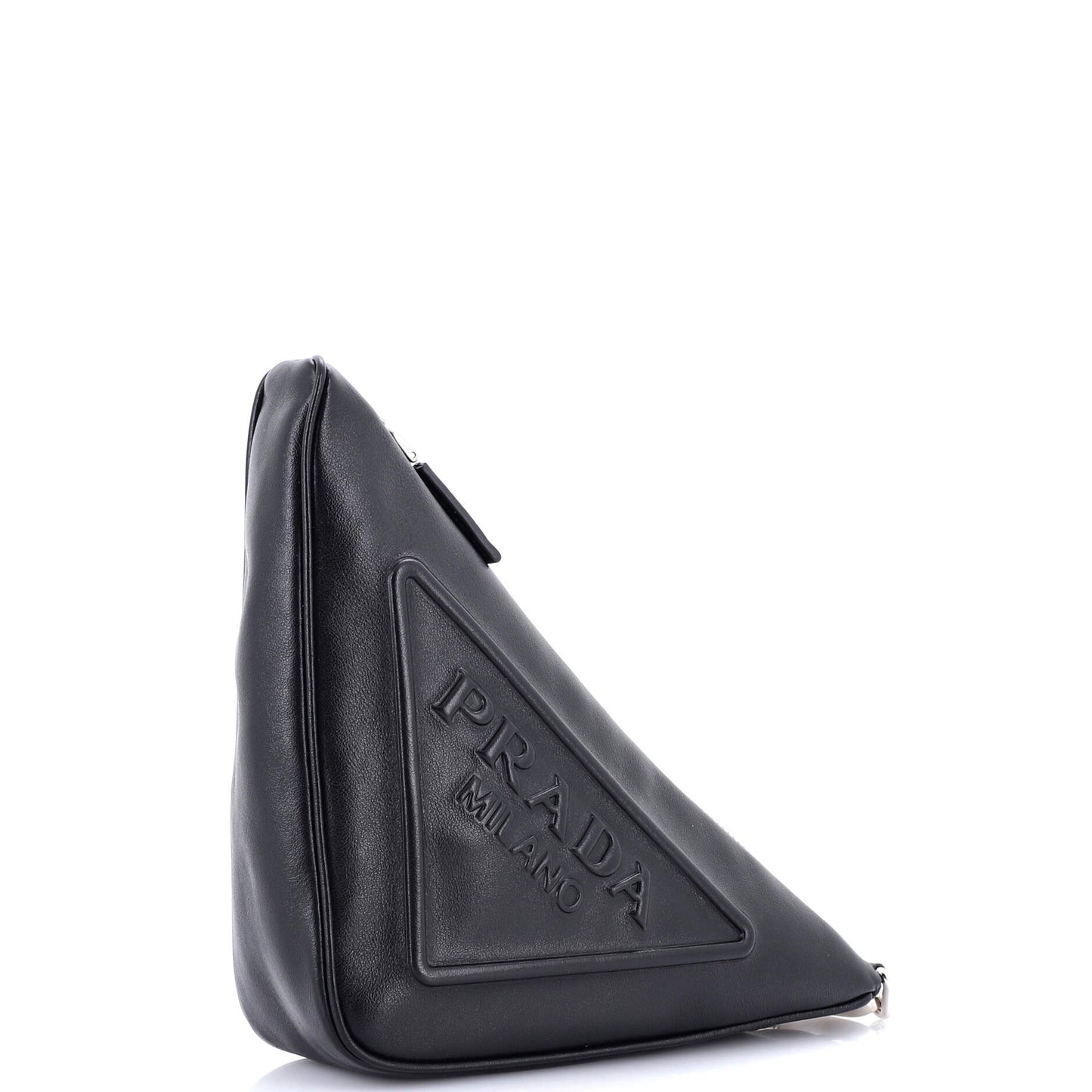 Prada Triangle Logo Wristlet Pouch Embossed Leather