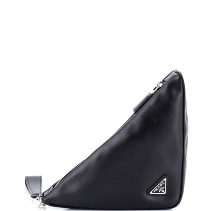 Prada Triangle Logo Wristlet Pouch Embossed Leather