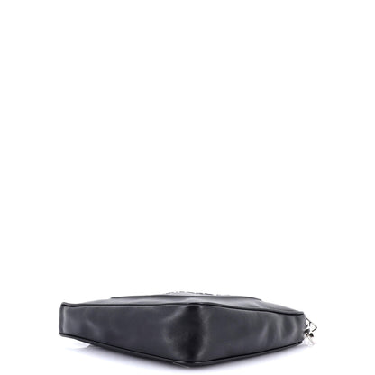 Prada Triangle Logo Wristlet Pouch Embossed Leather