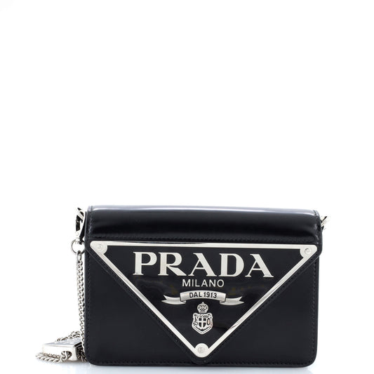 Prada Maxi Triangle Logo Chain Flap Bag Brushed Leather Small