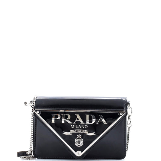 Prada Maxi Triangle Logo Chain Flap Bag Brushed Leather Small