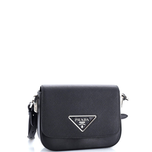Prada Identity Flap Shoulder Bag Saffiano with City Calf Small