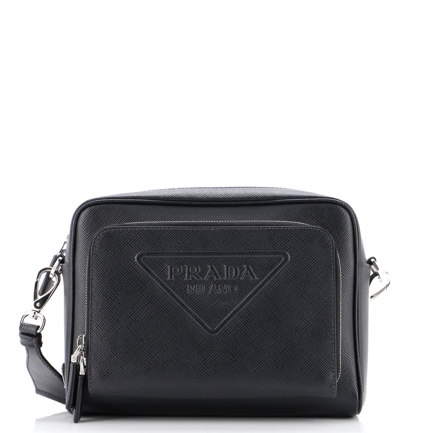 Prada Triangle Logo Messenger Bag Embossed Saffiano Leather Small