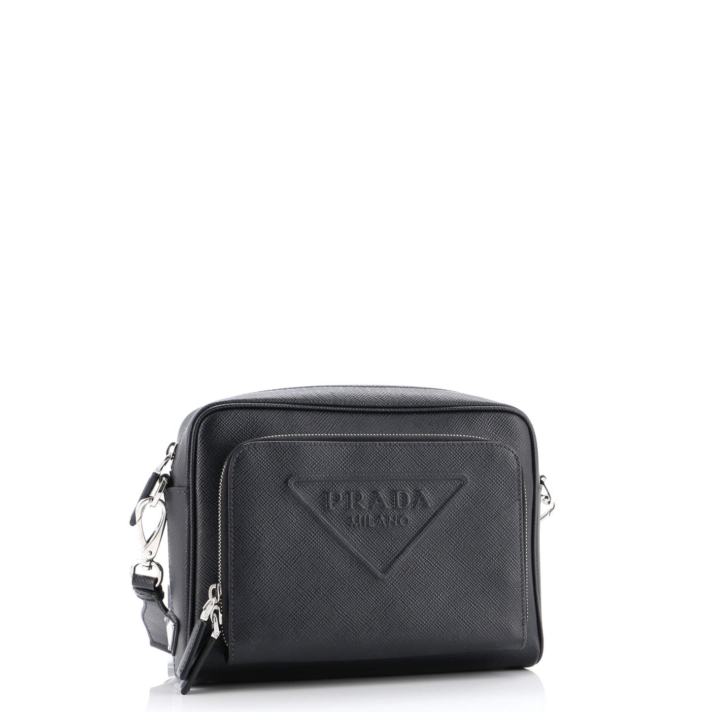 Prada Triangle Logo Messenger Bag Embossed Saffiano Leather Small