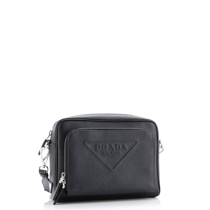 Prada Triangle Logo Messenger Bag Embossed Saffiano Leather Small