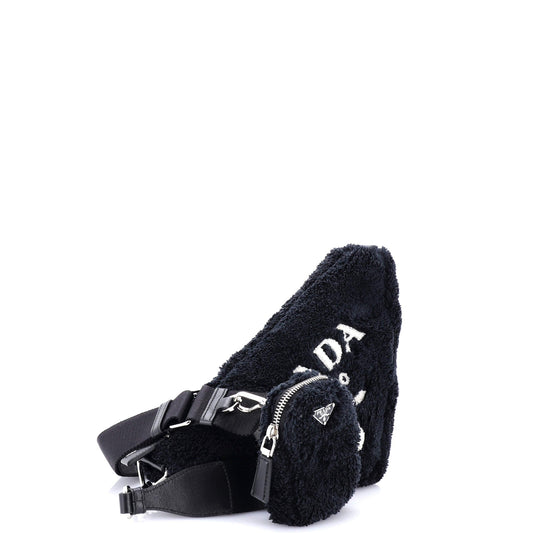 Prada Triangle Logo Zip Crossbody Bag Terry Cloth Small