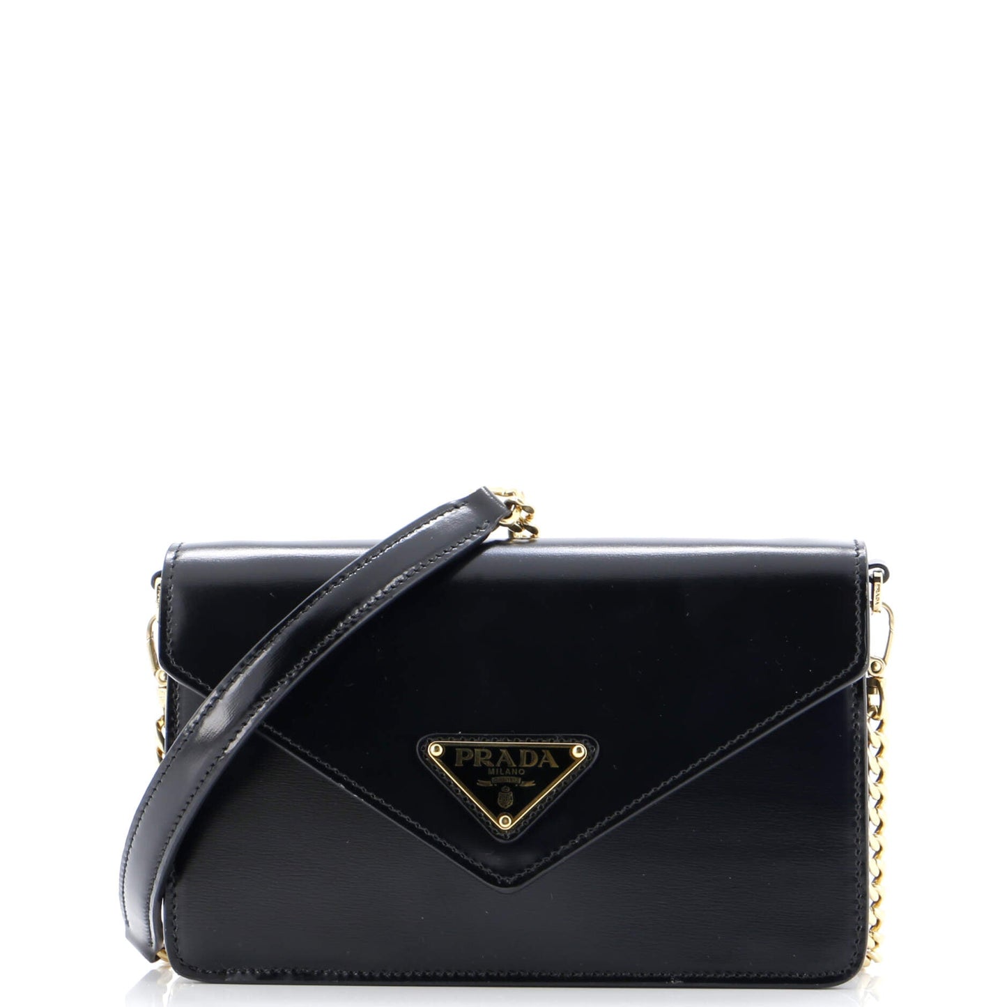 プラダ トライアングルロゴ エンベロープチェーン クロスボディバッグ レザー