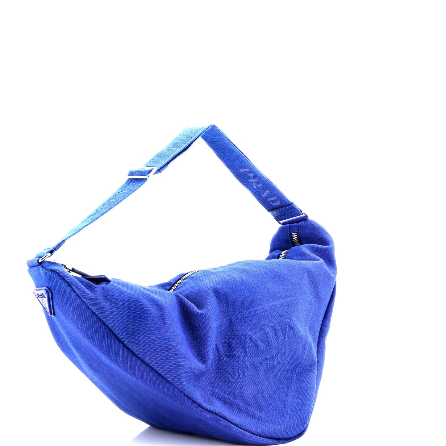 プラダ トライアングルロゴ ジップ クロスボディバッグ エンボス加工 キャンバス ラージ