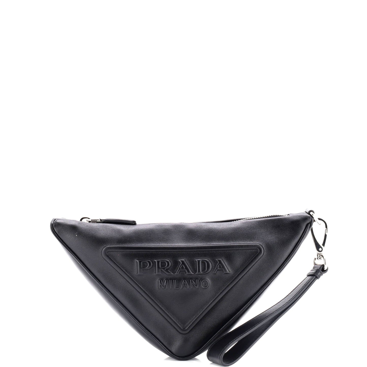 プラダ トライアングル ロゴ リストレット ポーチ エンボス レザー