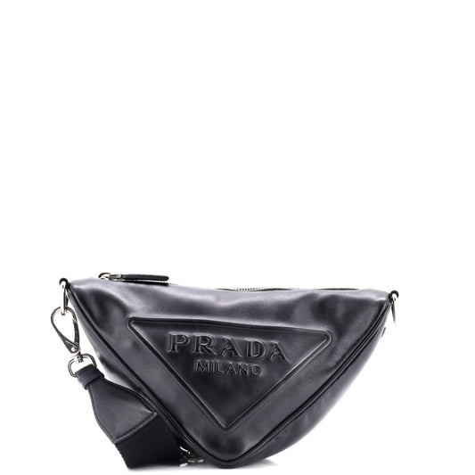 Prada Triangle Logo Zip Crossbody Bag Embossed Leather Mini