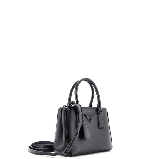 Prada Monochrome Galleria Double Zip Tote Saffiano Leather Mini