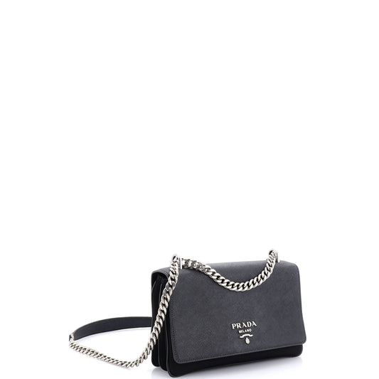 Prada Chain Flap Crossbody Bag Tessuto and サフィアーノ Leather Medium