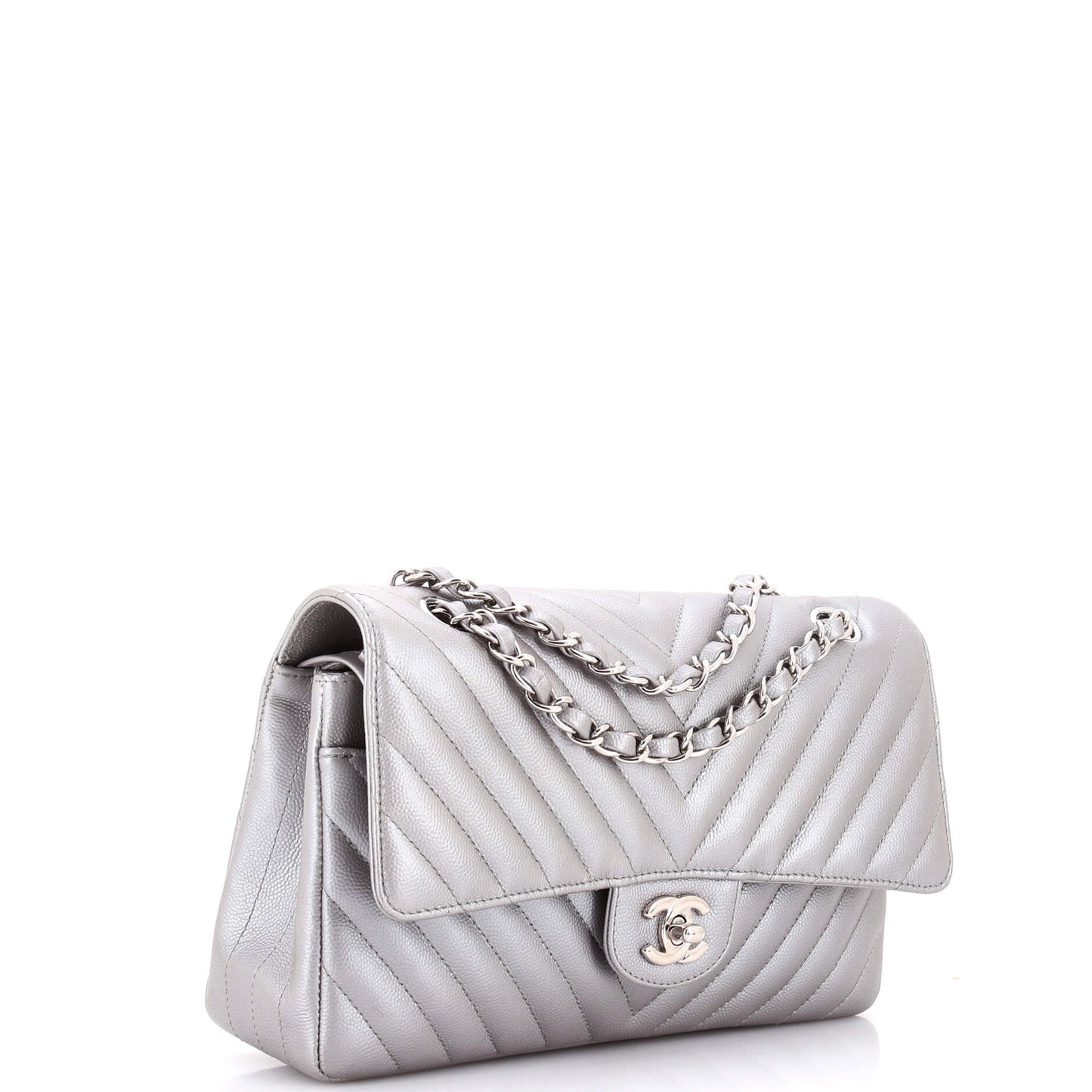 シャネル クラシック ダブルフラップバッグ シェブロン キャビア ミディアム