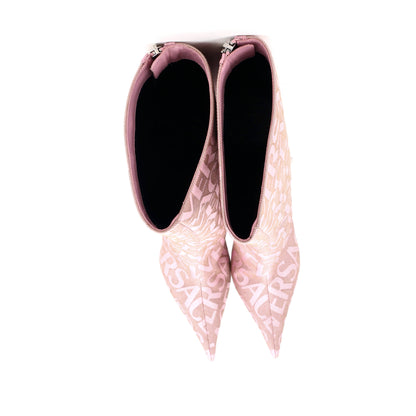 ヴェルサーチレディースロゴ ニーハイブーツ プリントキャンバス