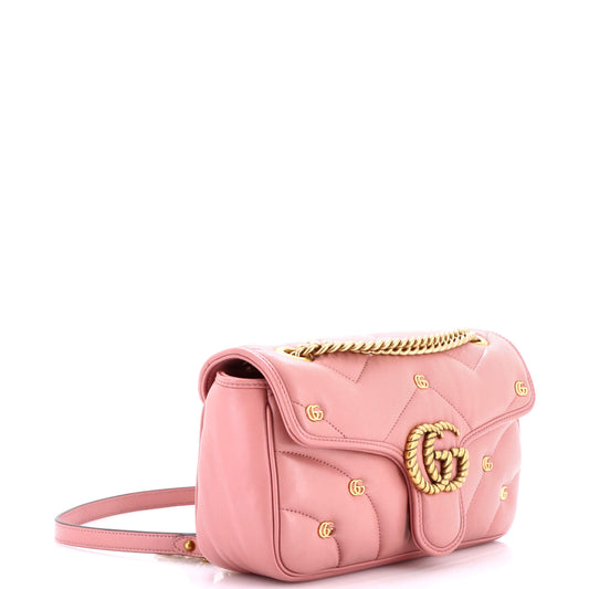 グッチ GGマーモント フラップバッグ GGスタッズ マトラッセレザー スモール